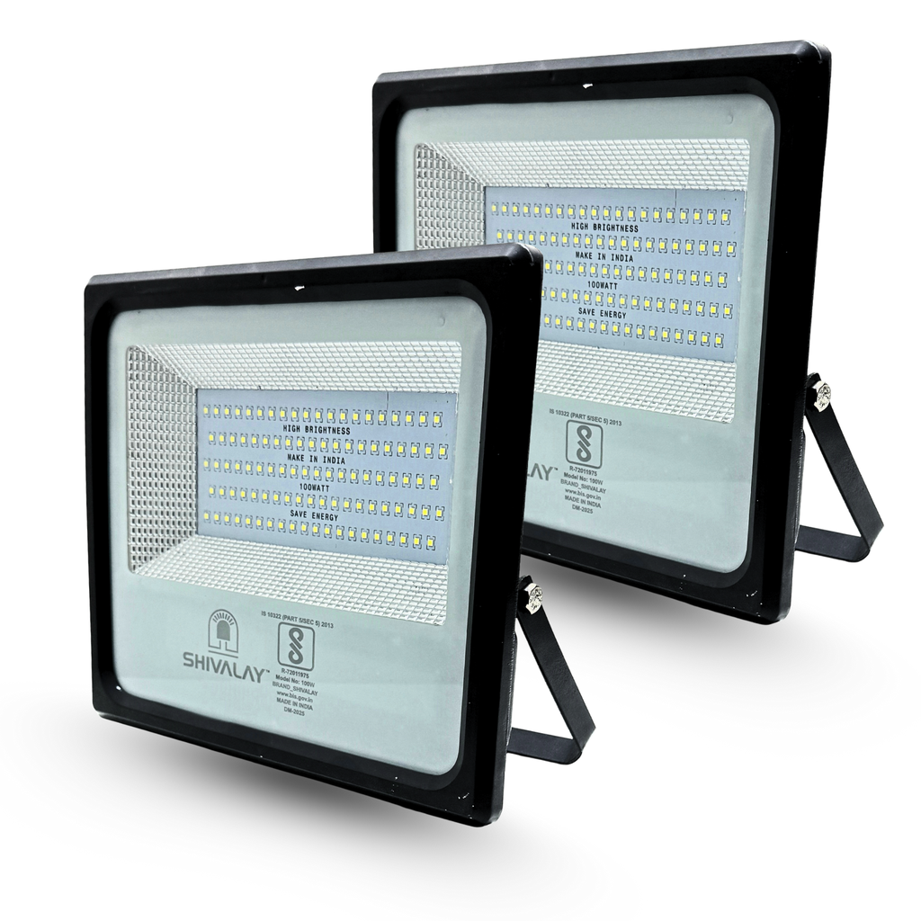 SHIVALAY 100 Watt Slim LED Flood Light Outdoor IP66 Waterproof Surge Protection Focus Light for Factory, Garage, Parking, Garden, Playground & Shop | Cool White | Grey Body | (2)